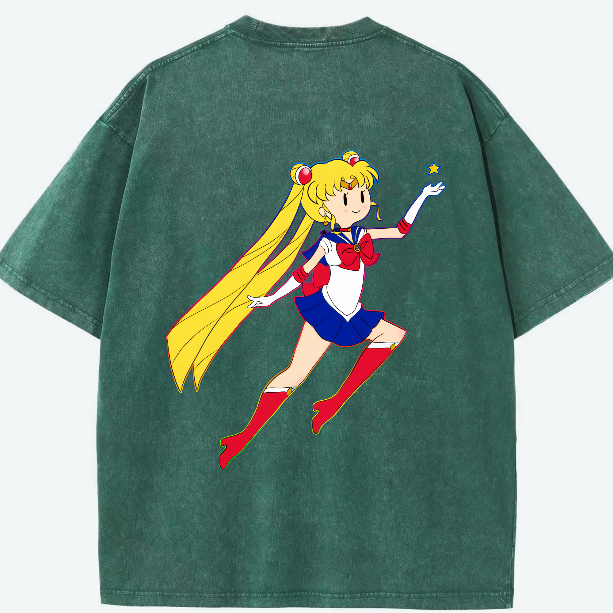 （画像用） 美少女戦士セーラームーン 月野 うさぎ つきの うさぎ Sailor Moon Tsukino Usagi 綿100% ヴィンテージ風 半袖Tシャツ（背面プリント）